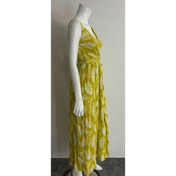 Sim & Sam XS Maxi Dress Mustard Yellow Palm Print Wrap Tie Waist Long Sleeveless - Picture 5 of 8